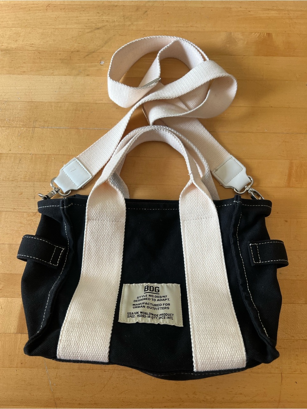 BDG Black Canvas Shoulder Bag with Cream Straps